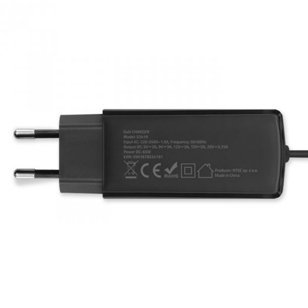 Qoltec Ładowarka sieciowa 65W GaN | 5-20V | 3-3.25A | USB-C 3.1