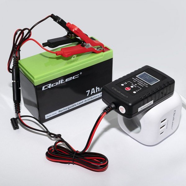 Qoltec Automatyczna ładowarka do akumulatora AGM GEL STD 6V/12V | 2A |  Prostownik z funkcją naprawy i wyświetlaczem LED