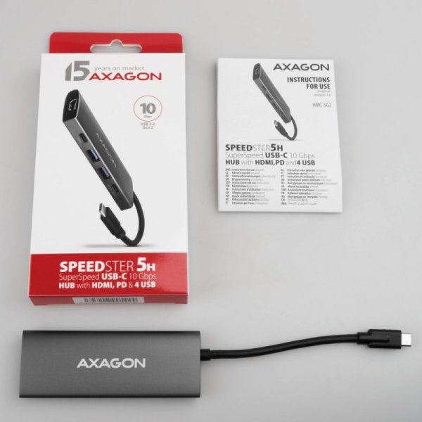AXAGON HMC-5G21 Wieloportowy hub USB 5in1, 10Gbps, 2x USB-A + 2x USB-C + HDMI 4K/30Hz, PD 60W, 13cm USB-C kabel