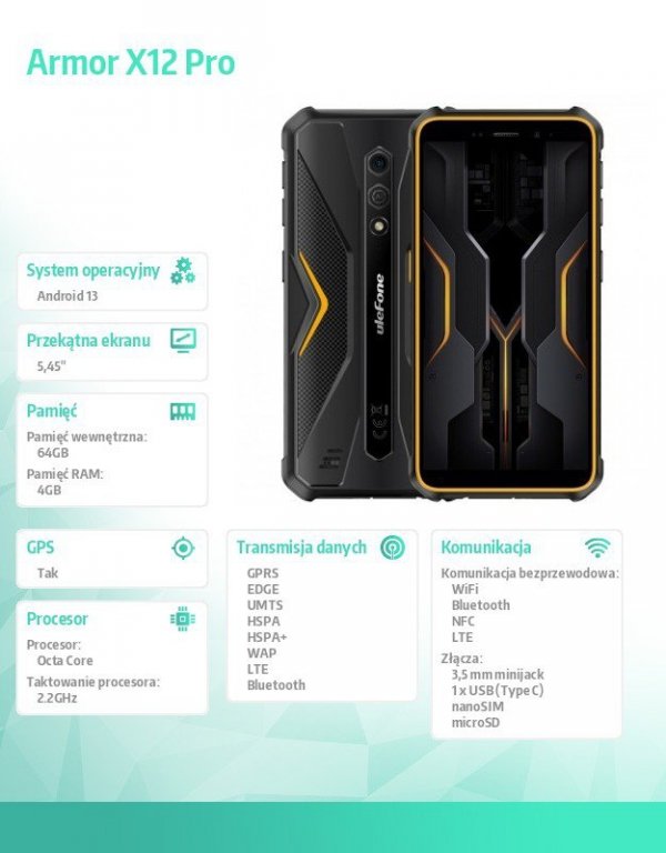 ULEFONE Smartfon Armor X12 3GB/32GB Pomarańczowy
