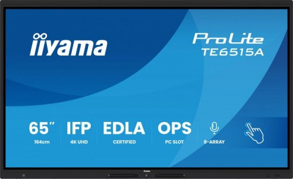 IIYAMA Monitor 65 cali TE6515A-B1AG IPS,4K,40pkt,550cd,DeepContrast-IR+,    HDMI x2,DP,USB-C, 2 x 20W, OPS Slot x1, 5xUSB, 2xRJ4
