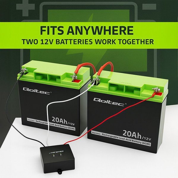 Qoltec Balanser napięcia 24V do akumulatorów 2x12V | 5A | LiFePO4 AGM   GEL