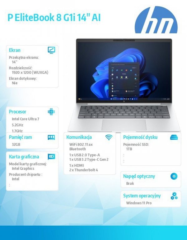 HP Inc. Notebook EliteBook 8 G1i U7-255U 1TB/32/W11P/14   C51GCET