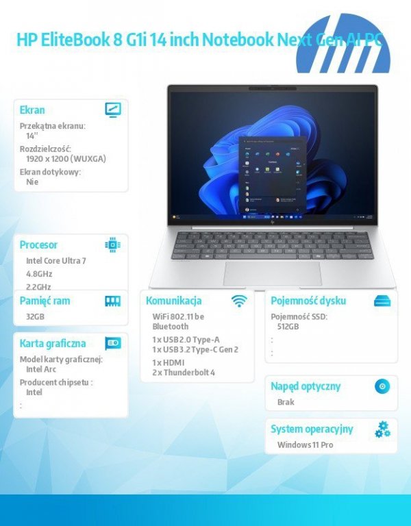 HP Inc. Notebook EliteBook 8 G1i U7-258V 512GB/32GB/W11P/14.0   C51GVET