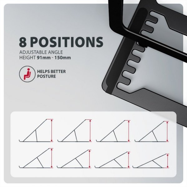 AXAGON STND-LAB Podstawa do laptopów aluminiowa 10-17,3 cala 8 regulowanych pozycji, Czarna