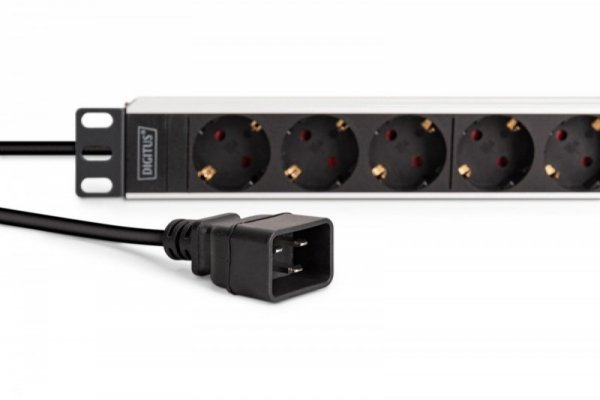 Digitus Listwa zasilająca PDU Rack 19", 9 gniazd Schuko CEE 7/3 (45°), kabel 2m wtyk IEC C20, 16A, aluminiowa