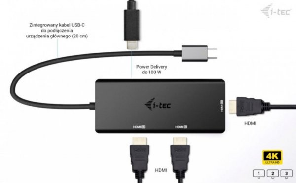 i-tec Stacja dokująca USB-C Triple 4K HDMI Video Adapter Power Delivery 100W