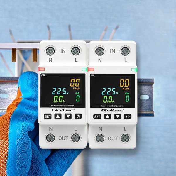 Qoltec Jednofazowy elektroniczny licznik | miernik zużycia energii | DIN35 | zdalne sterowanie | historia pomiaru | WiFi | TUYA 