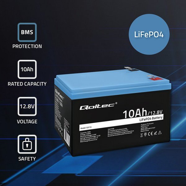 Qoltec Akumulator LiFePO4 litowo-żelazowo-fosforanowy | 12.8V | 10Ah |  128Wh | BMS