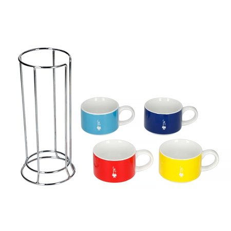 Bialetti Color - Zestaw 4 filiżanek do cappuccino na stojaku