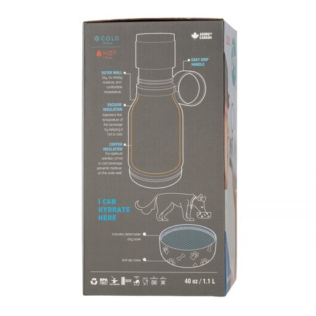 Asobu - Dog Bowl Bottle Stainless Steel Biała - Butelka z miską dla psa 1,1L