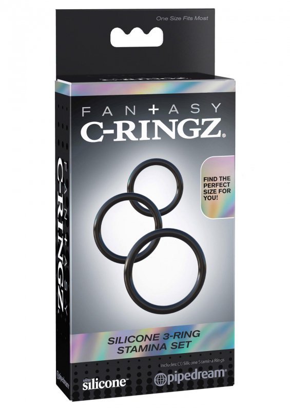 Pierścień-SILICONE 3-RING STAMINA SET BLACK