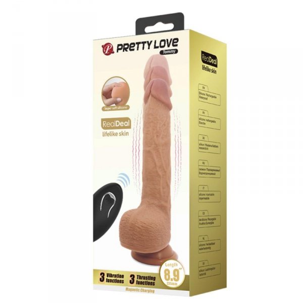 PRETTY LOVE - Tommy 8,9&#039;&#039; Light Brown, 3 vibration functions 3 thrusting settings Suction base Wireless remote control