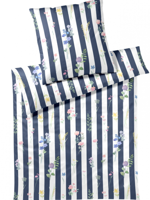 Elegante pościel mako bawełna Flowerstripe marine 24577 155x200