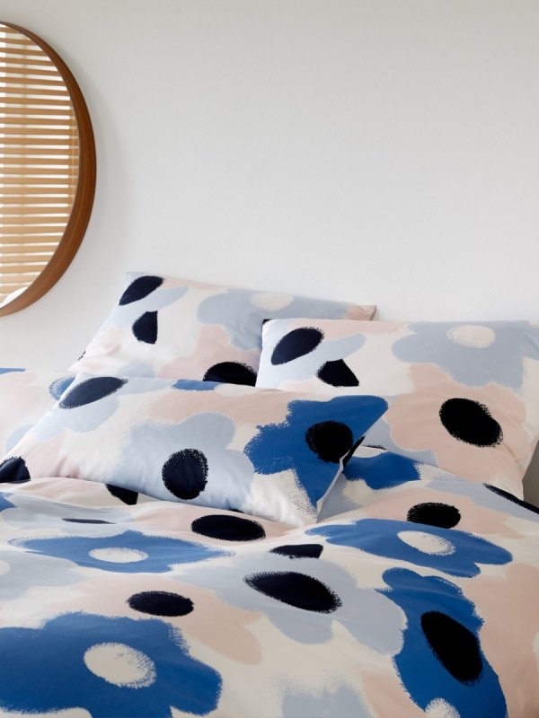 Elegante poszewka satyna Flowers kobalt-blau 2443 40x80, 80x80