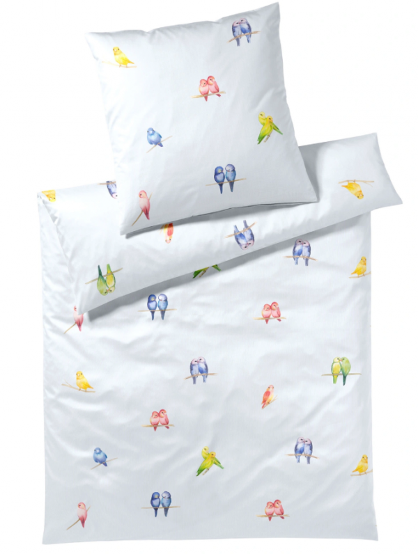 Elegante pościel mako bawełna Lovebirds himmelblau 24573 135x200