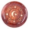 okrągła podstawka na kadzidła z drzewa sheesham - kadzielniczka Księżyc i Gwiazdy