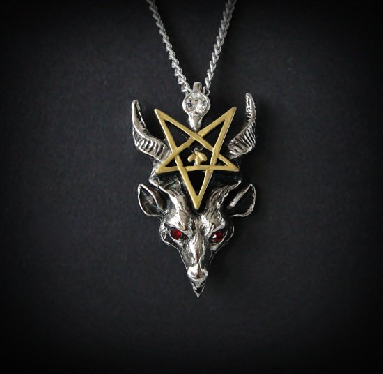 naszyjnik z pentagramem i głową kozła  - Bafomet - biżuteria gotycka i magiczna