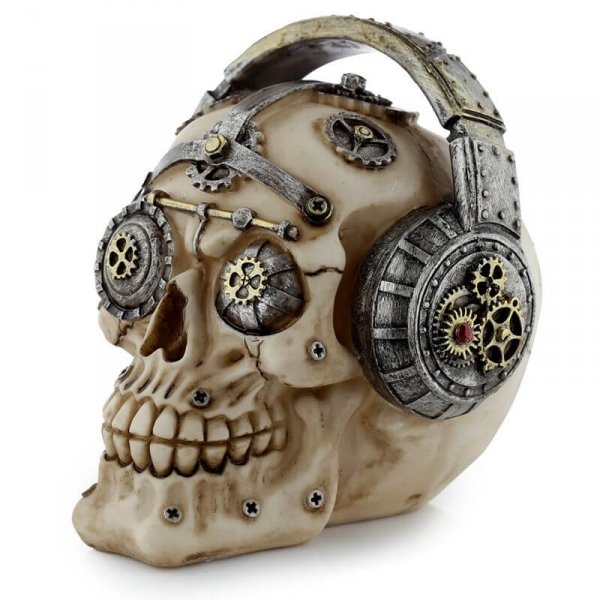 Czaszka Cyberpunk ze Słuchawkami - figurka dekoracyjna czacha steampunkowa
