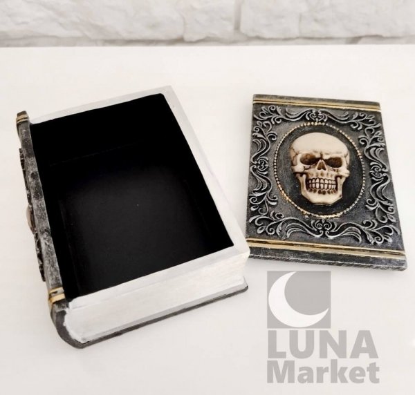 Księga z Czaszką - mroczna szkatułka na biżuterię w kształcie książki z czaszką