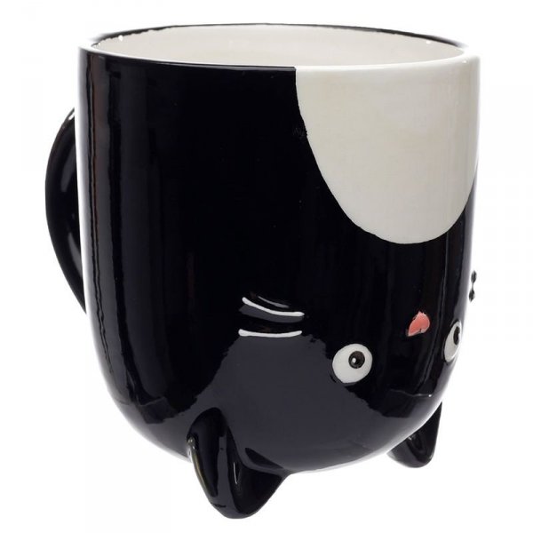 Czarny Kot &quot;Feline Fine&quot; - porcelanowy kubek odwracany w kształcie kota