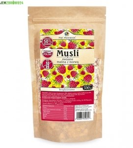 MUSLI OWSIANE BEZGLUTENOWE MALINA I MORWA PIĘĆ PRZEMIAN 500 g