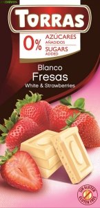 CZEKOLADA BIAŁA Z TRUSKAWKAMI BEZ CUKRU I GLUTENU TORRAS 75 g 