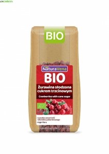ŻURAWINA BIO EKOLOGICZNA SŁODZONA CUKREM TRZCINOWYM SUSZONA NAYURAVENA 100 g