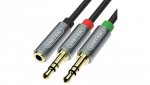 UNITEK Adapter AUX mini Jack 3,5mm 4-polowy (gniazdo) / 2x mini Jack 3,5mm (wtyk) Słuchawki + Mikrofon na kablu 20cm