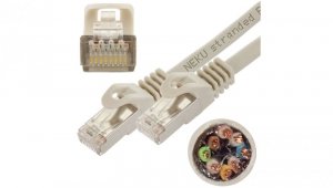 Patchcord S/FTP kat.7 PiMF kabel sieciowy LAN 2x RJ45 linka PoE szary 15m NEKU
