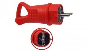 Wtyczka gumowa 16A 230V IP44 z uchwytem czerwona