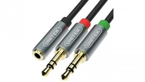 UNITEK Adapter AUX mini Jack 3,5mm 4-polowy (gniazdo) / 2x mini Jack 3,5mm (wtyk) Słuchawki + Mikrofon na kablu 20cm