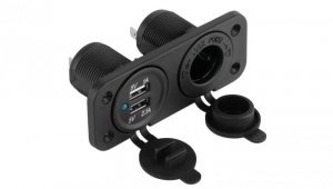 Gniazdo do zapalniczki samochodowej 12V/24V + ładowarka samochodowa 2x USB 5V / 2,1A + 1A do montażu