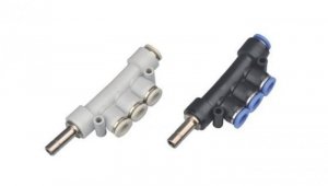Rozdzielacz wtykowy T wielosegmentowy fi 10mm 3x8, tworzywo sztuczne/mosiądz niklowany, 224.010-8