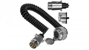 Przedłużacz spiralny QLY-s kabel do przyczepy zakończony metalowymi złączami 7-pin 12V (gniazdo / wtyk) 3m
