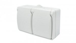 Gniazdo podwójne z uziemieniem natynkowe z klapką Aqua Plus IP44 białe 40225