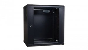 Szafa wisząca jednosekcyjna 19 cali 12U 635/600/450mm drzwi szklane czarna (RAL 9004) niezmontowana DN-WU19 12U/450/B