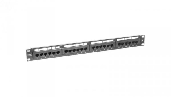 Patch panel kompletny 19 cali 24x RJ45 U/UTP kat. 6 1U czarny (RAL 9005) DN-91624U