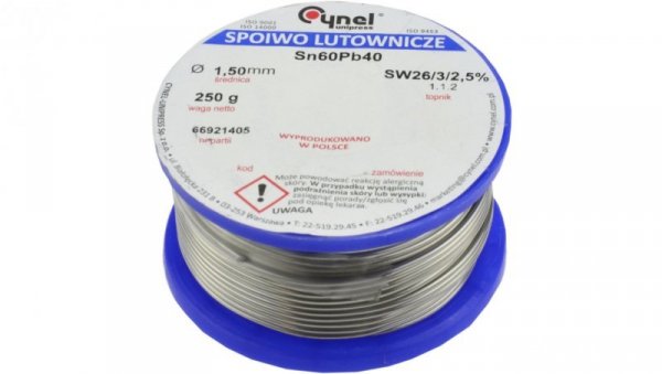 CYNEL UNIPRESS Cyna 1,50mm 250g Sn60Pb40 SW26/3/2.5 spoiwo lutownicze PROFESSIONAL