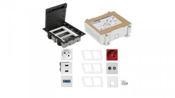 KONTAKT SIMON FLOOR BOX puszka podłogowa 1x gniazdo z/u + 1x DATA +1x RTV-SAT+ 1x gniazdo RJ45 kat.6 + gniazdo VGA + USB ładowan