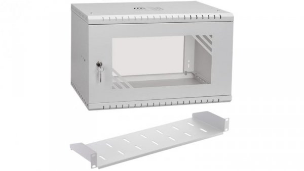 Szafa wisząca RACK 19 6U 350mm szara z półką przeszklona PRO LIGHT