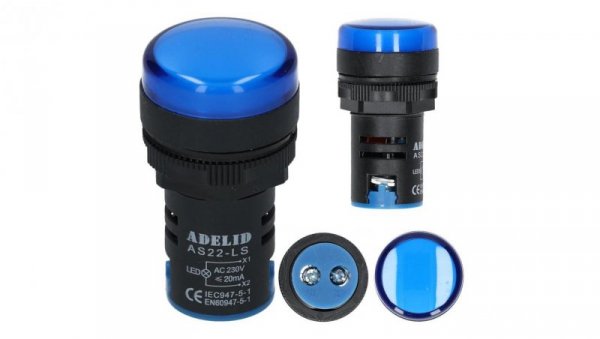Lampka kontrolna sterownicza niebieska LED fi:22 230V
