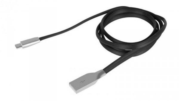 Kabel USB 2.0 A / micro-B (wtyk / wtyk) płaski czarny 1m