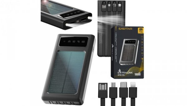 Powerbank Solar Power bank, USB-C Extralink EPB-091 10000mAh Czarny