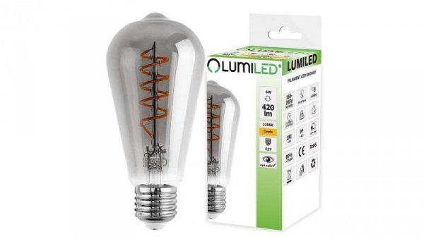 Żarówka LED E27 EDISON ST64 6W = 50W 420lm 2200K Ciepła 360 Filament LUMILED Smokey