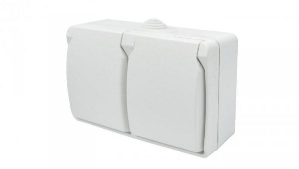 Gniazdo podwójne z uziemieniem natynkowe z klapką Aqua Plus IP44 białe 40225