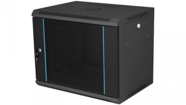Szafka rack wisząca 19 12U 600x450, niedzielona, drzwi szklane jednoskrzydłowe, tył osłona pełna, SW-12U-600-450-N-DSJ-OP-RP-F-C