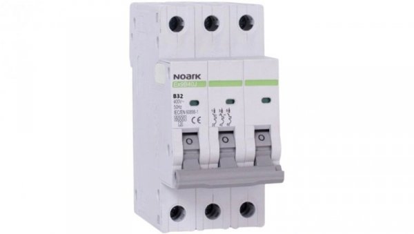 Wyłącznik nadprądowy S bezpiecznik 3-fazowy B32 (B 32A) 3-biegunowy 3P (400V AC) 2,25 modułu SLIM NOARK