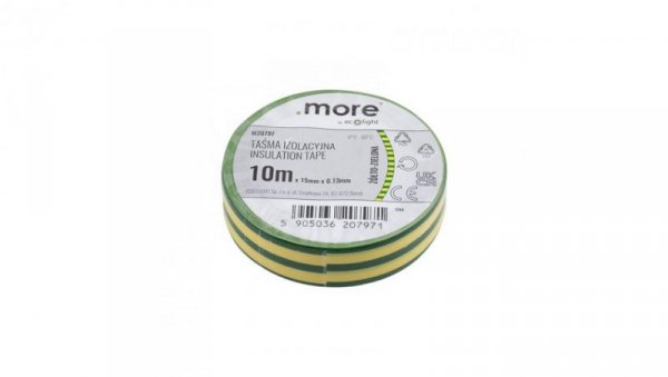 Taśma izolacyjna 15 x 0,13mm ŻÓŁTO-ZIELONA 10m 1sz