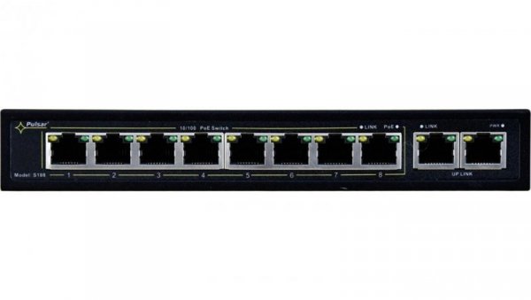 SWITCH POE PULSAR S108 10-PORTÓW (8xPoE + 2xUPLINK) IEEE 802.3af/at, 48VDC / 30W/port (PoE+) 120W